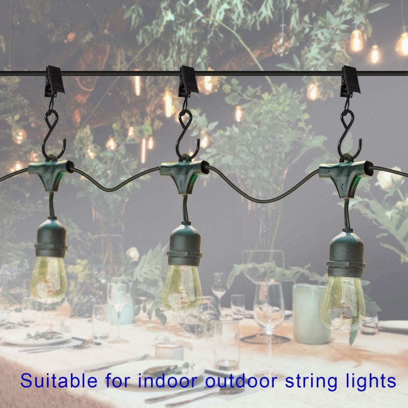 AMZSEVEN Stainless Steel S Hooks Curtain Clips, 50 Pack Hanging Party Lights Clips Hangers Gutter Photo, Art Craft Display, 2.4 Inch Long, Black - Image 4